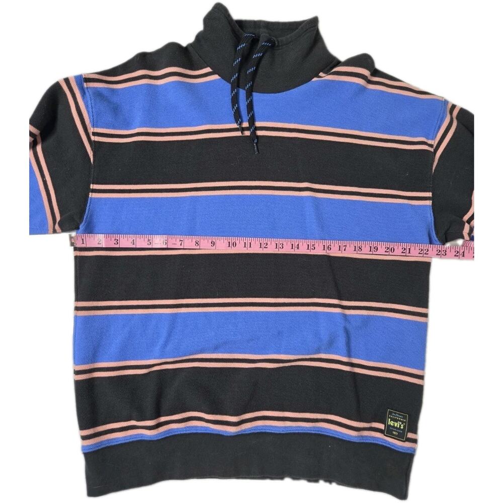 Levi's Funnel Neck Knit Pullover Sweater Off Shore Palace Blue Rugby Stripe M - Picture 9 of 10